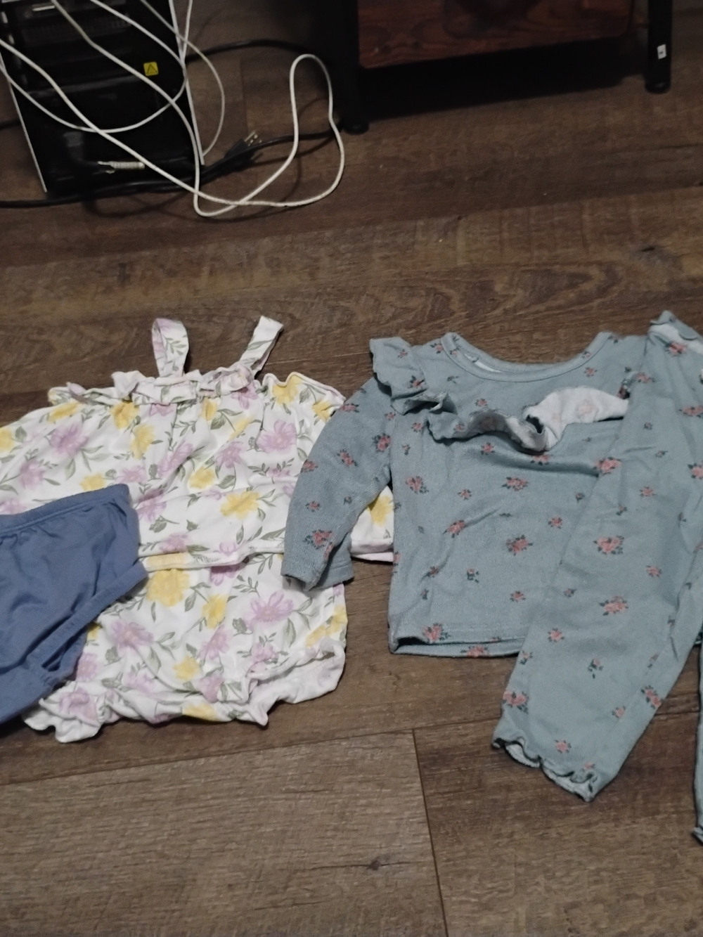 Baby Floral Romper and Blue Floral Pajama Set Extra Bottom Size 18 Months
